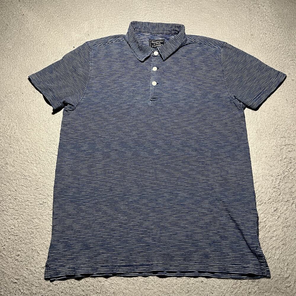 Abercrombie & Fitch Polo Shirt Mens Medium Short Sleeve Stripe Blue Logo Cotton
